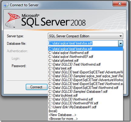 Everything SQL Server Compact: How to clear the list of recently opened